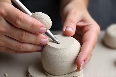 Mani che modellano l'argilla per creare una scultura astratta.